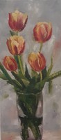Antyipina galina: tulips in a vase, oil painting, canvas painter's knife. 50X20cm