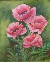 Antyipina Galina: Rózsaszín mák, olajfestmény, vászon. 30x20cm