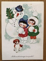 Aranyos Karácsonyi képeslap -  Kecskeméty Károly rajz