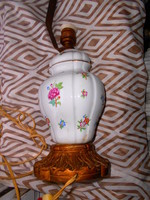 Antik nagy méretű   Herendi porcelán lámpatest -fa talppal