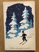 Régi Karácsonyi képeslap -  Kecskeméty Károly rajz
