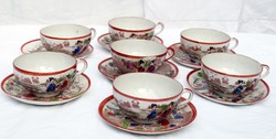 Chinese eggshell porcelain tea cup set Asian oriental pattern 7pcs.