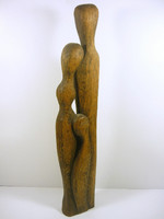 Retro family 1960s art deco signed hand carved wooden sculpture, flawless! (F052)