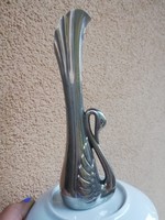Ezüstözött Hattyús fém váza 18 cm