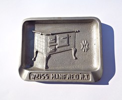 Weiss manfréd rt. Inscribed, stove motif aluminum ashtray