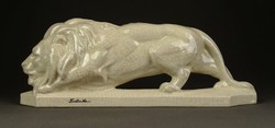 1F463 Régi repesztett mázas Louis Fontinelle kerámia oroszlán szobor 37 cm