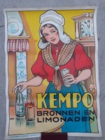 Kempo bronnen en limonaden, pink rose, advertising poster, original large lithograph from 1935