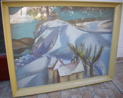 VÁSÁRHELYI KOVÁCS TIBOR KÉPCSARNOKOS FESTMÉNY TÁJ 86x66cm