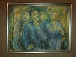 Marta Mekker: "A szemlélők", festmény, olaj, farost, 60x80 cm+szép keret