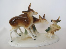 Lippelsdorfi porcelán őzike pár kismadárral