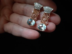 Art deco14.kr.arany fülbevaló gyémántokkal-akvamarinnal és rubinokkal