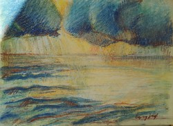 Viharos Balaton. Pasztell papír. Mérete:40x31 cm.