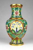 1G326 Antique Buddhist Symbol Fire Enamel Japanese Copper Vase 18.5 Cm