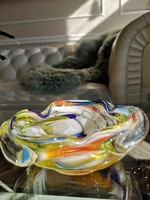 Muranoi, szakított, szabadon formázott üvegtál, 14 x 4 cm
