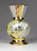 1G355 Régi Pataky Piri satsuma porcelán ibolya váza 9.5 cm