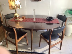 Skandináv design étkező.  Dán Dyrlund teakfa székek+ Lübke bővíthető rózsafa asztal a 60-as évekből