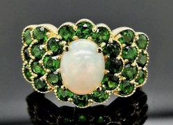 • Harry Ivens IV krómdiopszid -nemes opál drágaköves, sterling ezüst gyűrű 14 K aranyozott/925/ - új