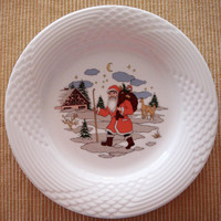 Régi porcelán karácsonyi tányér Mikulás mintával