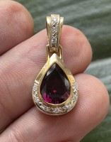 About 1 forint! 14 carat pendant decorated with 4.4 gram small glasses (0.2Ct) with drop-shaped amethyst!