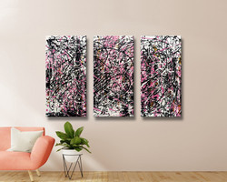 Red edit: jackson pollock style abstract set of 3 (3px x 120x60cm)