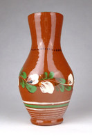 1G460 old brown glazed ceramic vase 21 cm