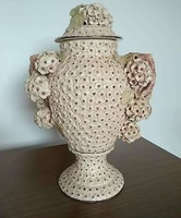 Virágmintás festett - mázas kerámia váza virágmintás-floreális díszítéssel