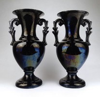 1G390 antique field triple red lazy ceramic vase pair 29 cm