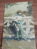 Antique hand colored postcard with cute little boy from 1918 k.U.K korpskommando