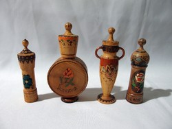 4 pieces of retro handmade, painted Bulgarian rose oil in wooden holder