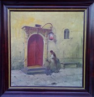 Painting, imre oppel (prof. Opre imre), in front of the monastery gate, 1962