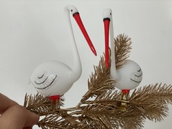 Gyönyörű üveg gólya pár madárka  karácsonyfadísz