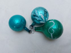 Retro üveg karácsonyfadísz kék zöld régi gömb 3 db