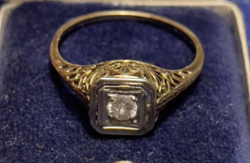 1 Forintról! Art Deco 14 karátos Arany Briliáns (0,2 karát) filigrán gyűrű !