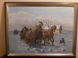 Viski János festménye (Trojka télen kutyával)