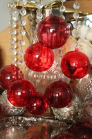 Régi mártott üveg piros és bordó  színű    karácsonyfadísz  csomag