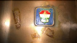 Enamel law enforcement badge v. On a copper tray 10.5x7 cm