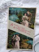 FOGLALT Ildikónak Antik romantikus képeslap, szerelmes pár, versike, holdfény 1914