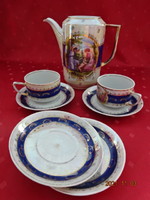 Victoria csehszlovák porcelán teáskészlet, kétszemélyes, jelenestes képpel. Vanneki!