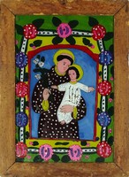 1G441 Antik erdélyi üveg ikon : Szent József a kis Jézussal