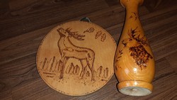 Vase and wall ornament, deer representation.