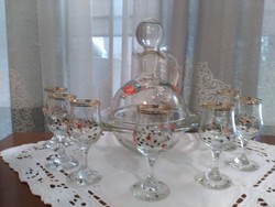 Brandy, liqueur hand enamel painted blown glass set