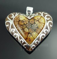 Muránói szív medál -  925 ös ezüst indás foglalatban