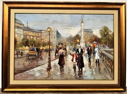 Beautiful large 110x80cm Parisian street scene from painter Gábor Molnár with original guarantee!
