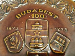 Retro iparművészeti tányér, falitányér, Budapest 100 1873-1973, ötágú csillaggal, jubileumi emlék