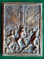 Krisztus megkorbácsolása, reneszánsz bronz dombormű, plakett