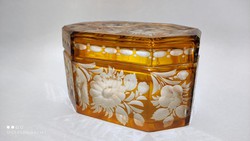 Antik Art Deco Bohemia vélhtően Karl Palda kristály üveg ékszertartó doboz v. bonbonier 1930-as évek