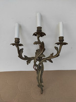 Antique 3 Arm Rococo Duck Cast Copper Wall Lamp + 3 New Decorative Candles and 3 Light Bulbs 4625