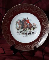 Lovas, beagle-s vadászjelenetes nagy porcelán tányér, tál