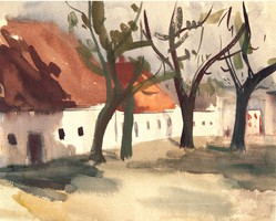 Gyula Udvardi (1925-2016): white-walled houses, 1957 - watercolor
