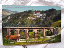 Antik osztrák fotólap/képeslap, Semmering, hegyek Fleischmann híd, vasúti híd 1921